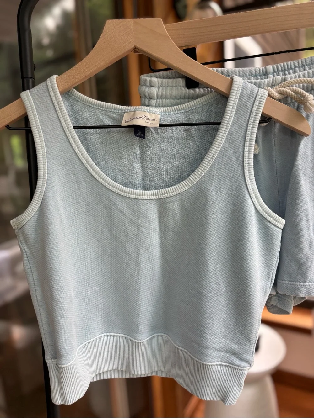 Universal Thread Pale Blue Ribbed Tank & Shorts Matching Set